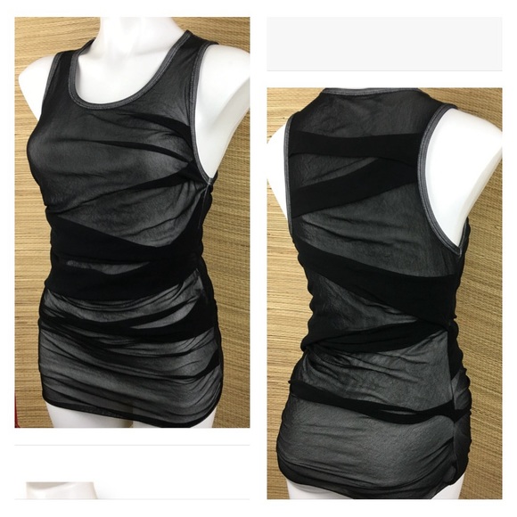 Robert Rodriguez For Bergdorf Goodman Black Rushed Mesh Over White Tank Top Sz L - Picture 4 of 8